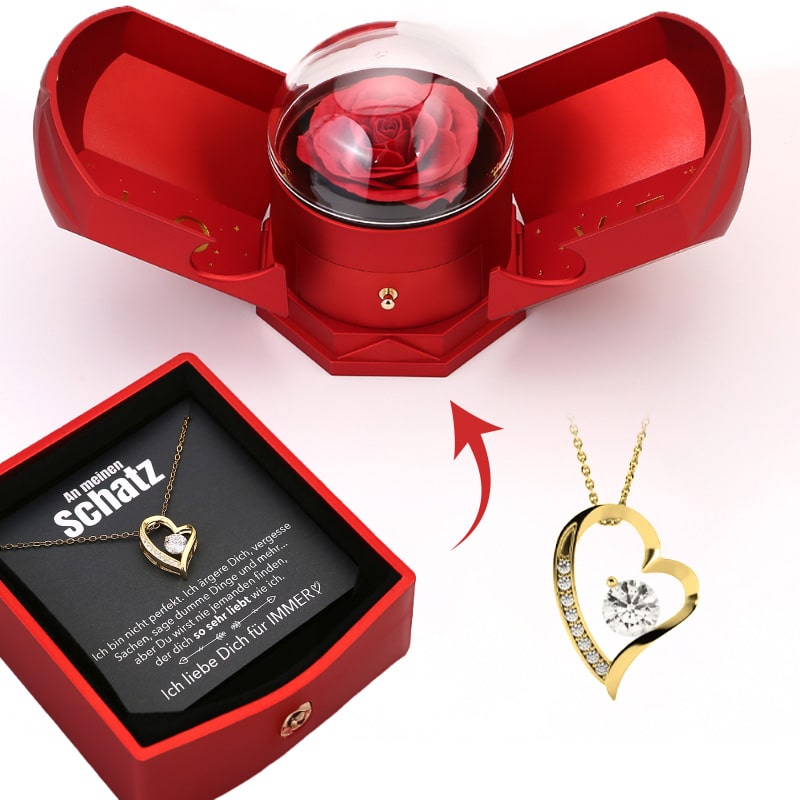 Lovely Rose Gift Box with 14k Gold Heart Necklace