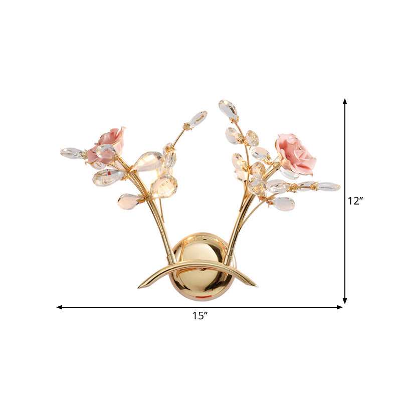 Luxury Gold Wall Light Crystal Droplet 2 Head Lamp