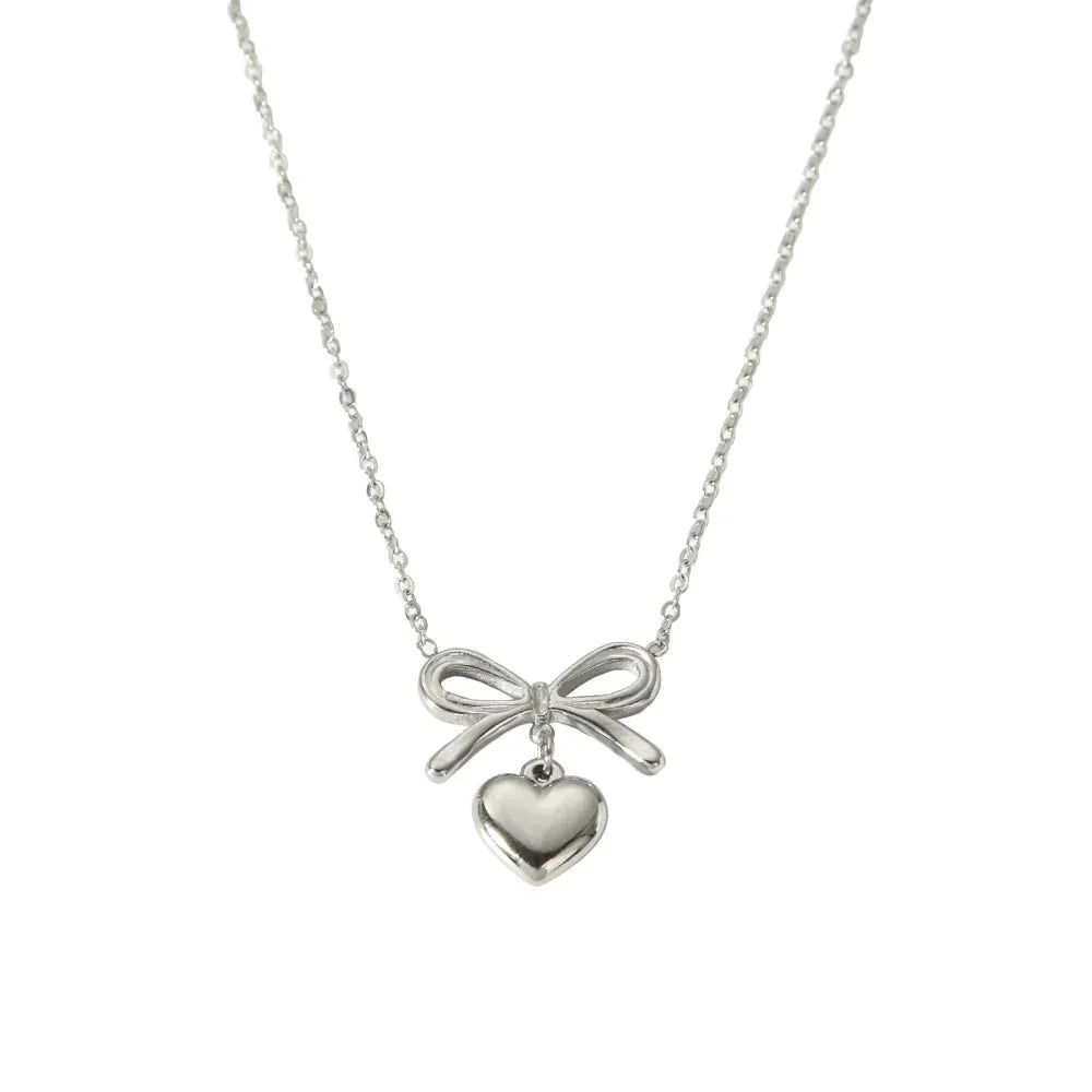 Delicate Gold Bow Heart Pendant Necklace