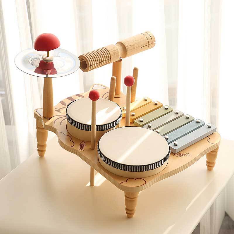 Kid's Wooden Drum Set and Xylophone Toy