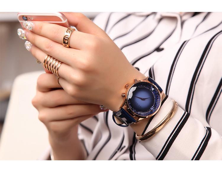 Affordable Navy Blue Diamond Analog Women's Leather Watch