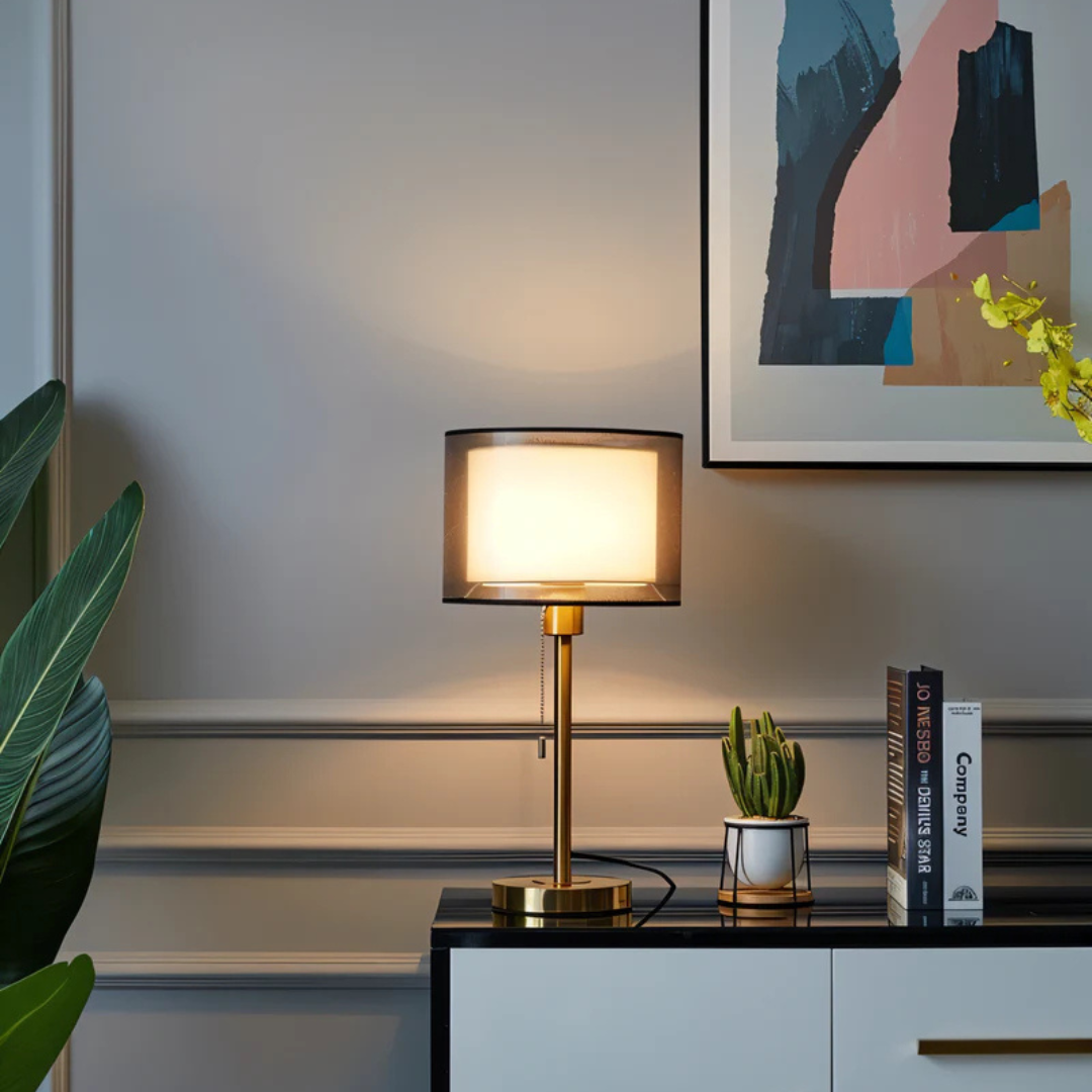 Stylish Table Lamp with Dual Linen Shade