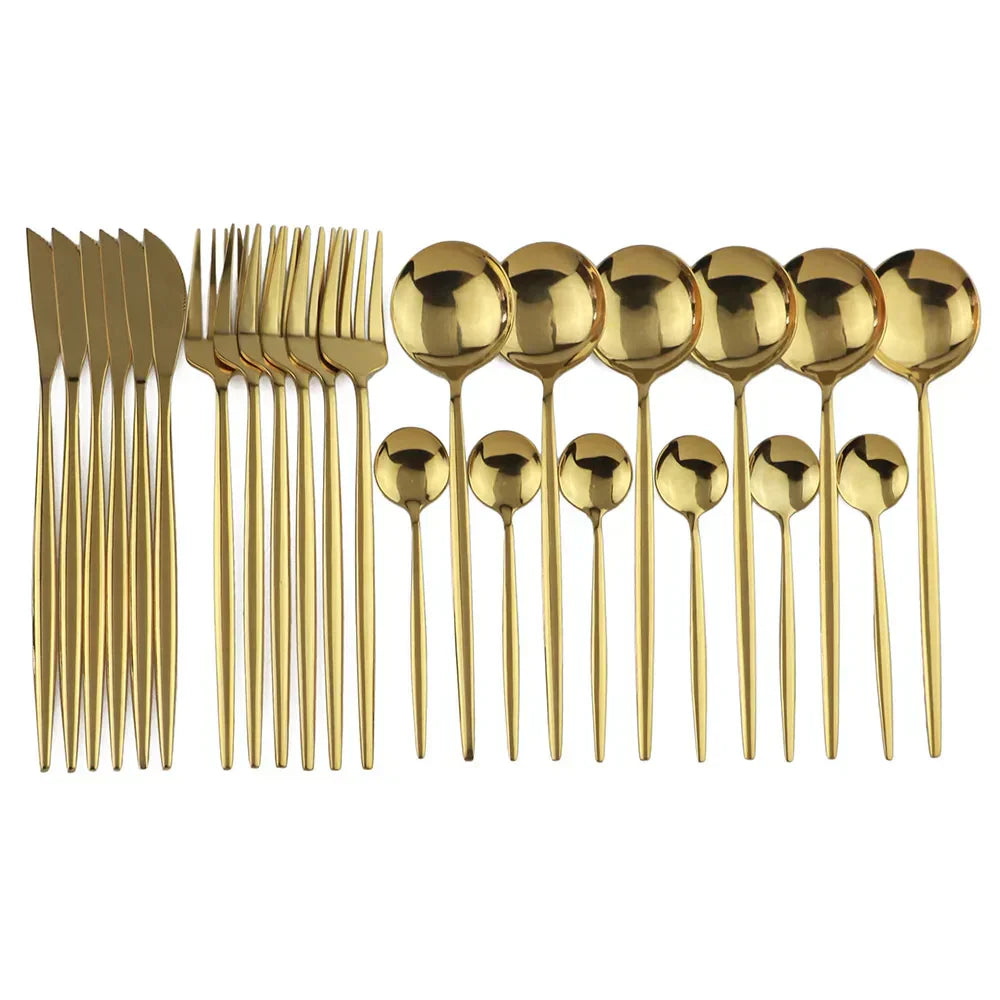 Premium Black Gold Metal Dining Cutlery Set