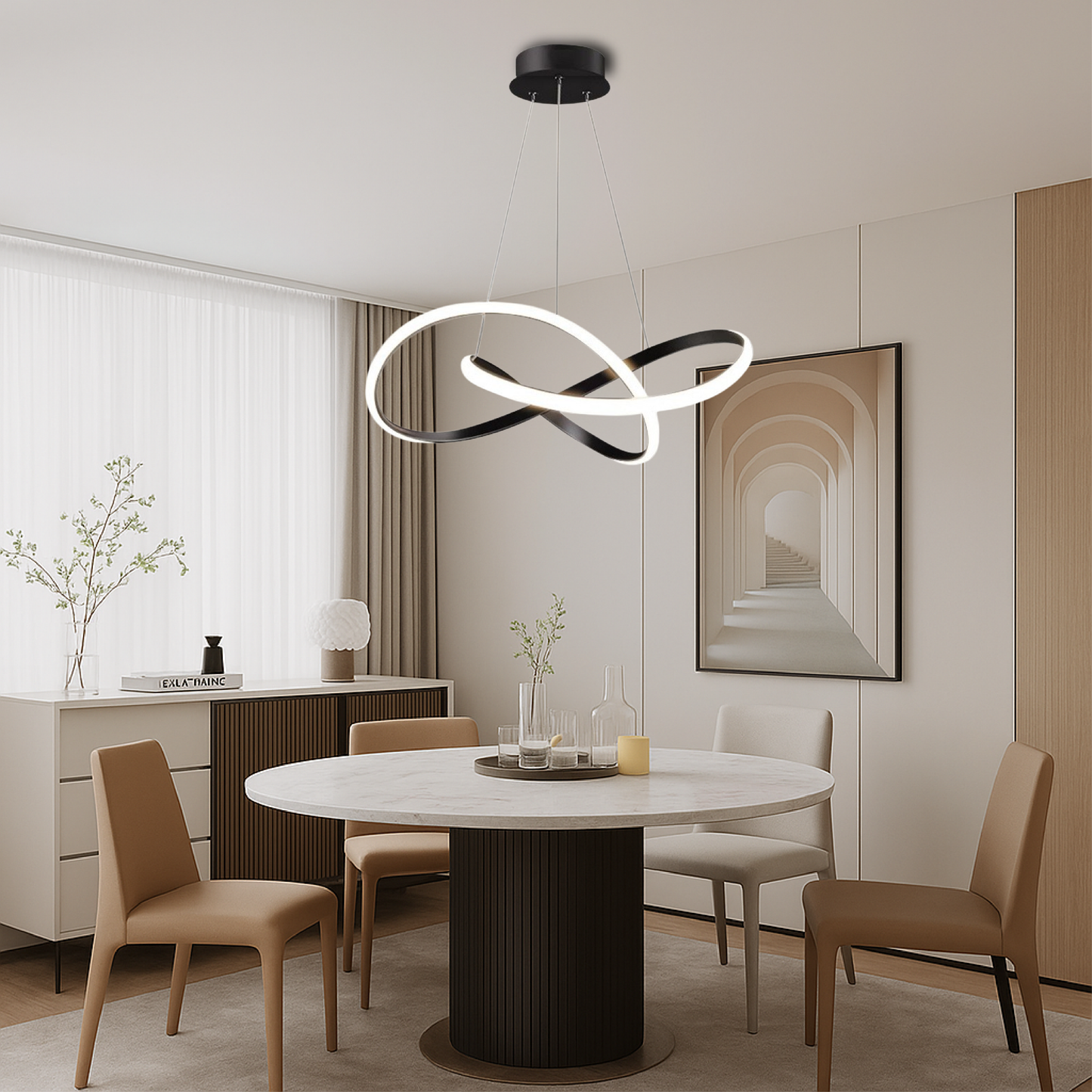 Contemporary Hanging Light Aluminum Pendant Black