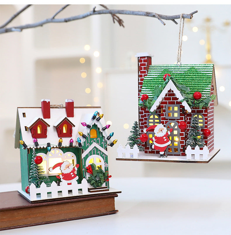 Small Wooden Holiday House Decor Ornament