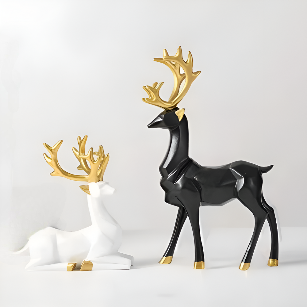 Stylish Reindeer Figurine Set – 2pc Decorative Resin Ornaments