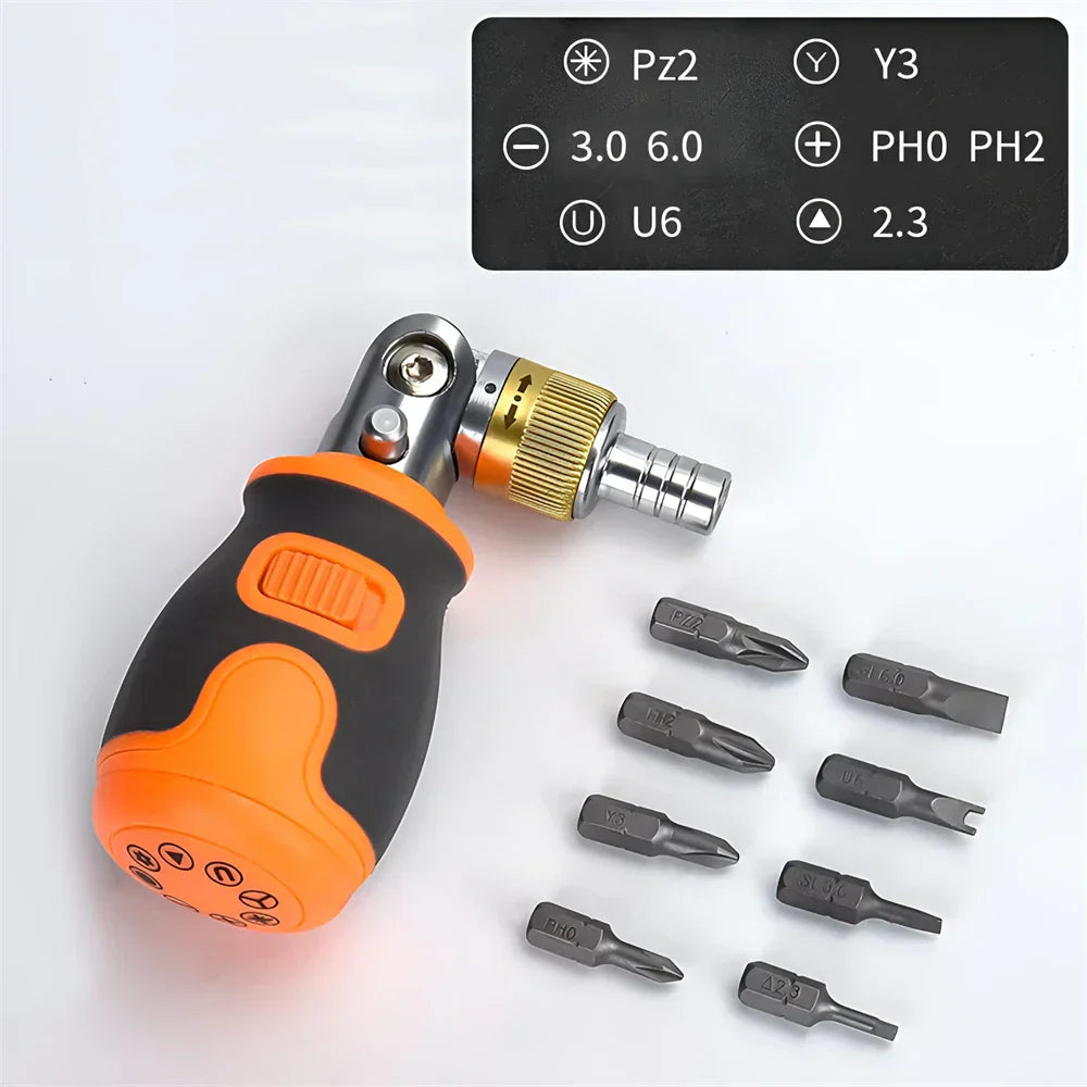 Compact 8-in-1 Multi Tool Ratchet Screwdriver Set