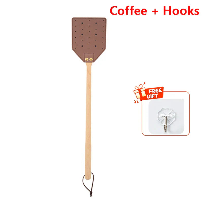 Premium Leather Fly Swatter with Wooden Handle