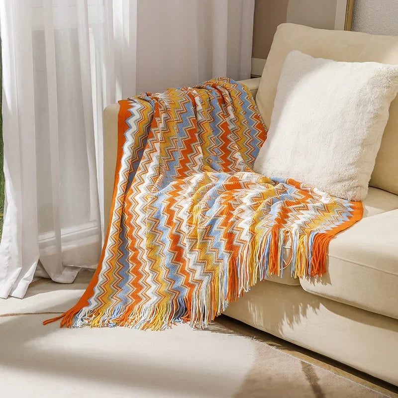 Cozy Fringe Throw Blanket Rustic Red Plush