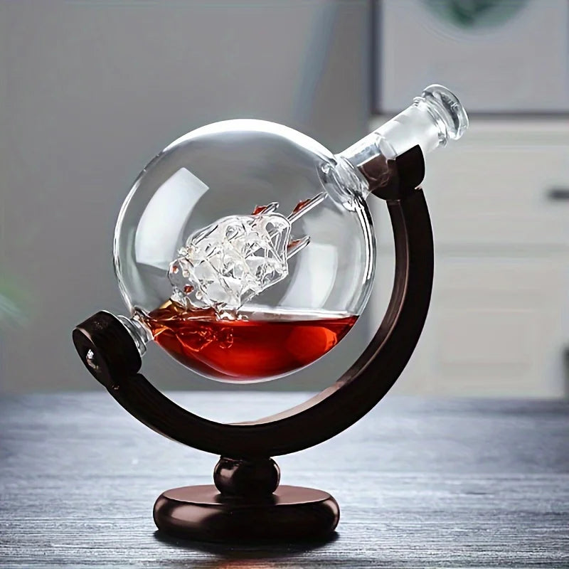 Unique Glass Globe Liquor Decanter Set