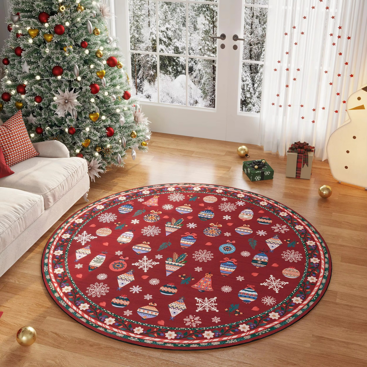 Soft Beige Round Area Rug with Non Slip Backing