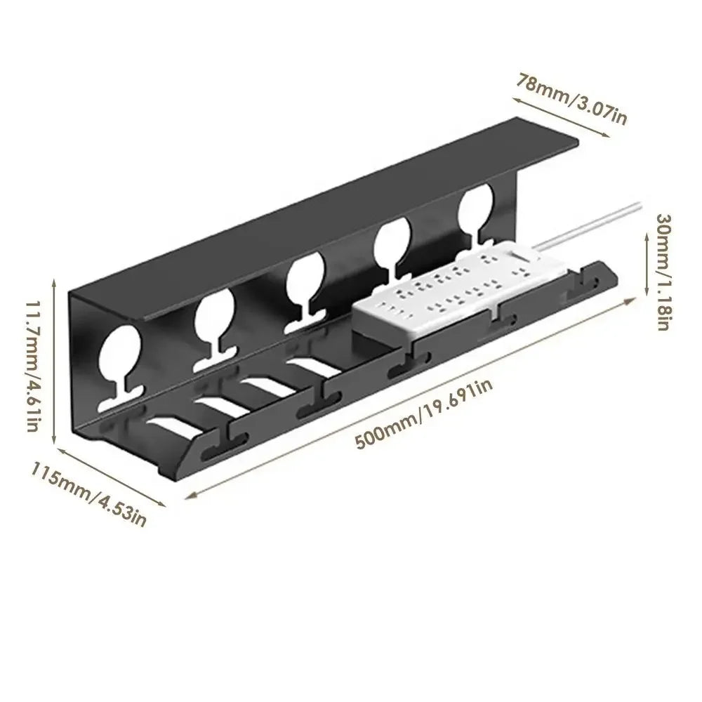 Space-Saving Under Desk Cable Organizer Black Steel Tray