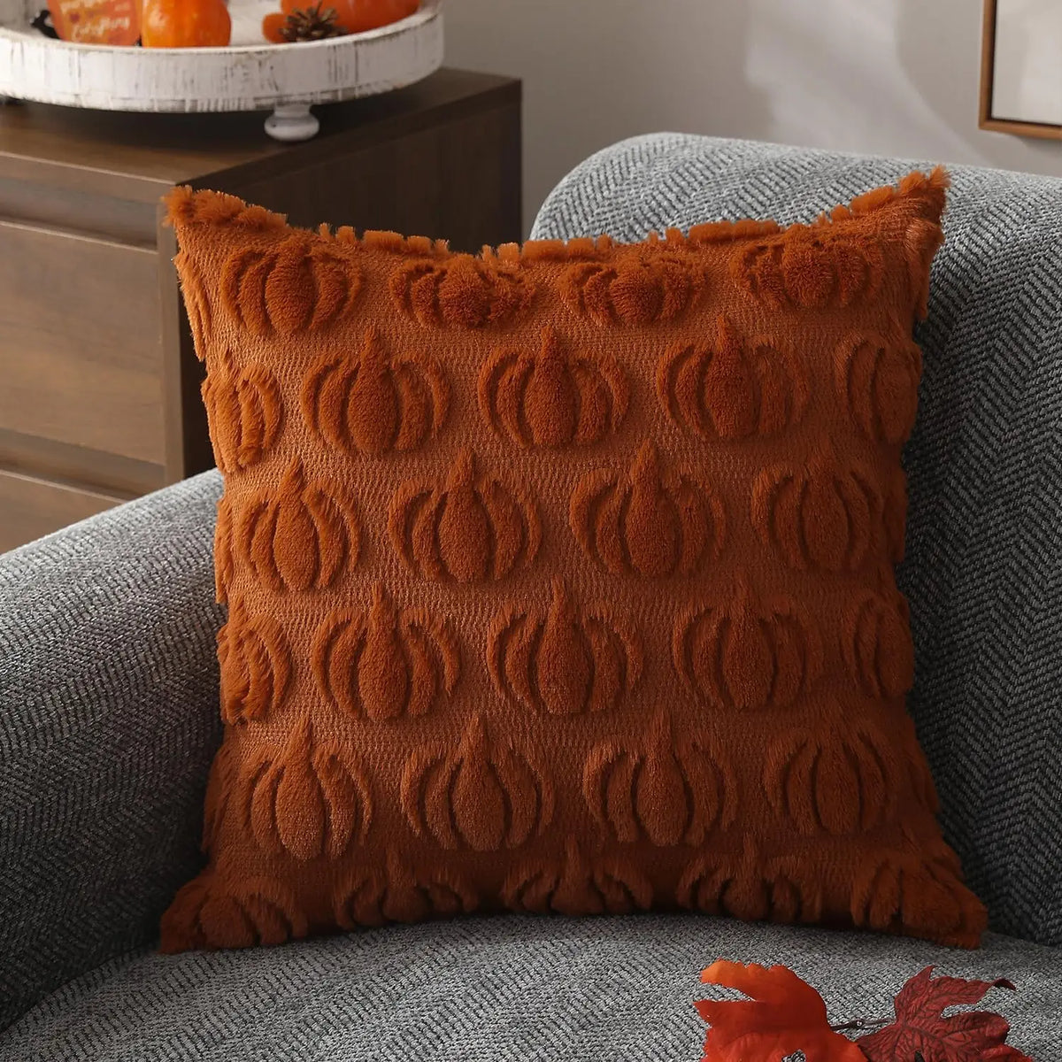 Soft Faux Fur Autumn Throw Pillow Cover