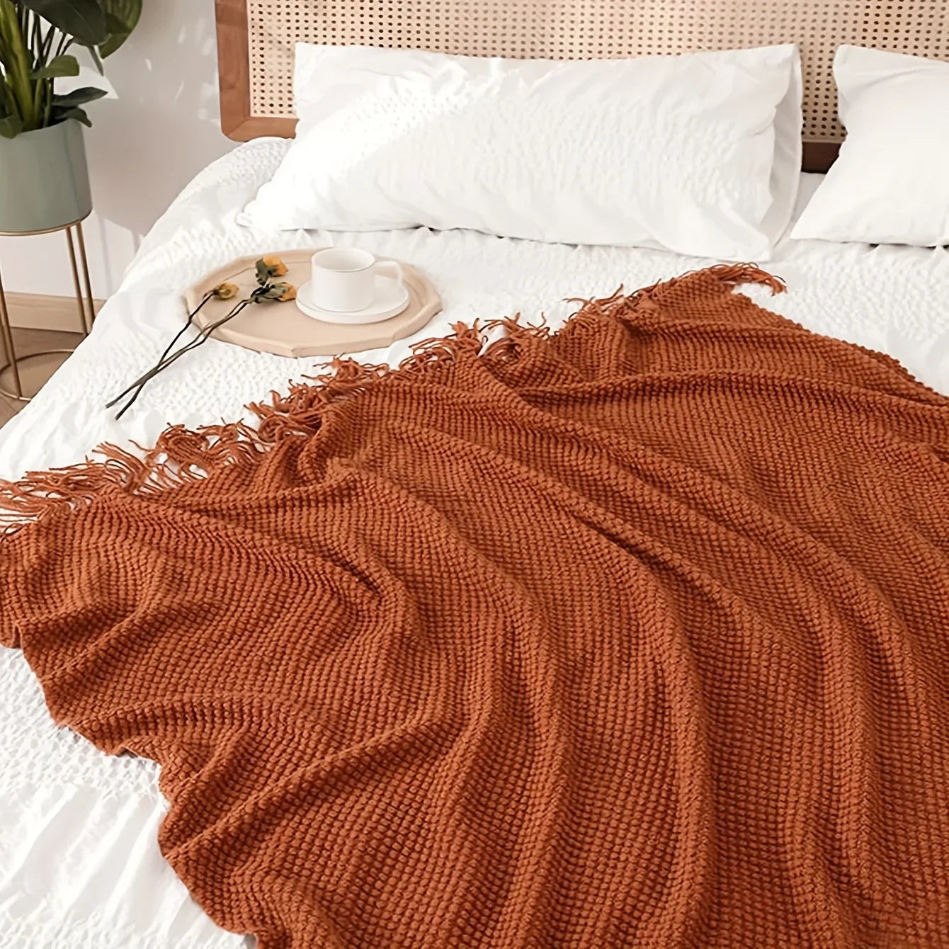 Soft Orange Throw Knitted Blanket