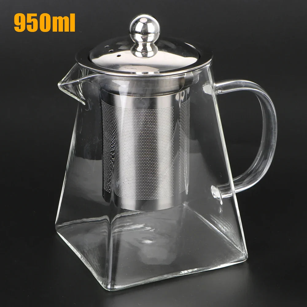 Borosilicate Glass Teapot with Metal Strainer, 550/750/950ml