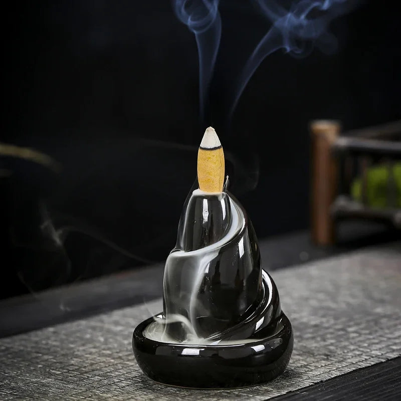 Dark Grey Ceramic Waterfall Incense Burner