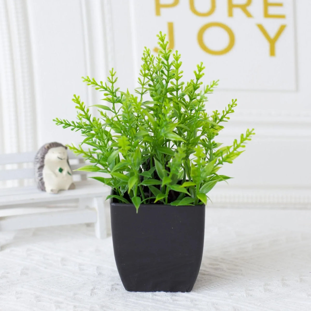 Small Realistic Eucalyptus Plant in Black Planter