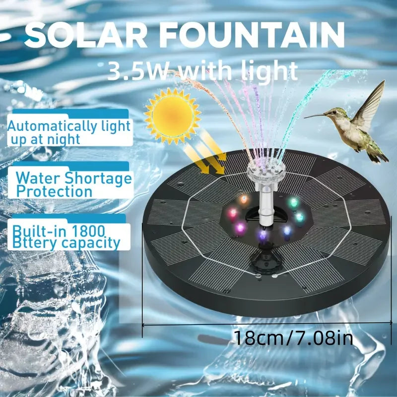 Solar Powered Water Fountain with RGB Lights & Filter