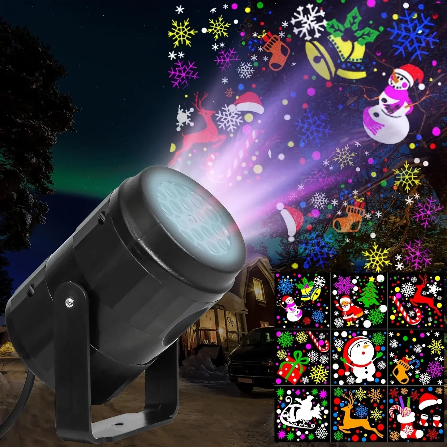 Colorful LED Snowflake Projector Light Show