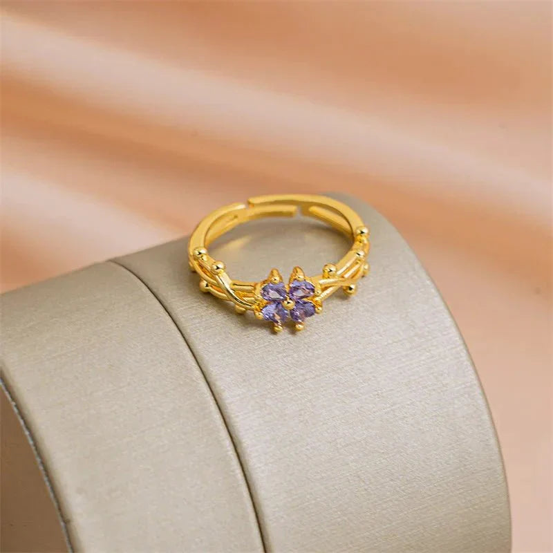 Purple Flower Adjustable Statement Ring