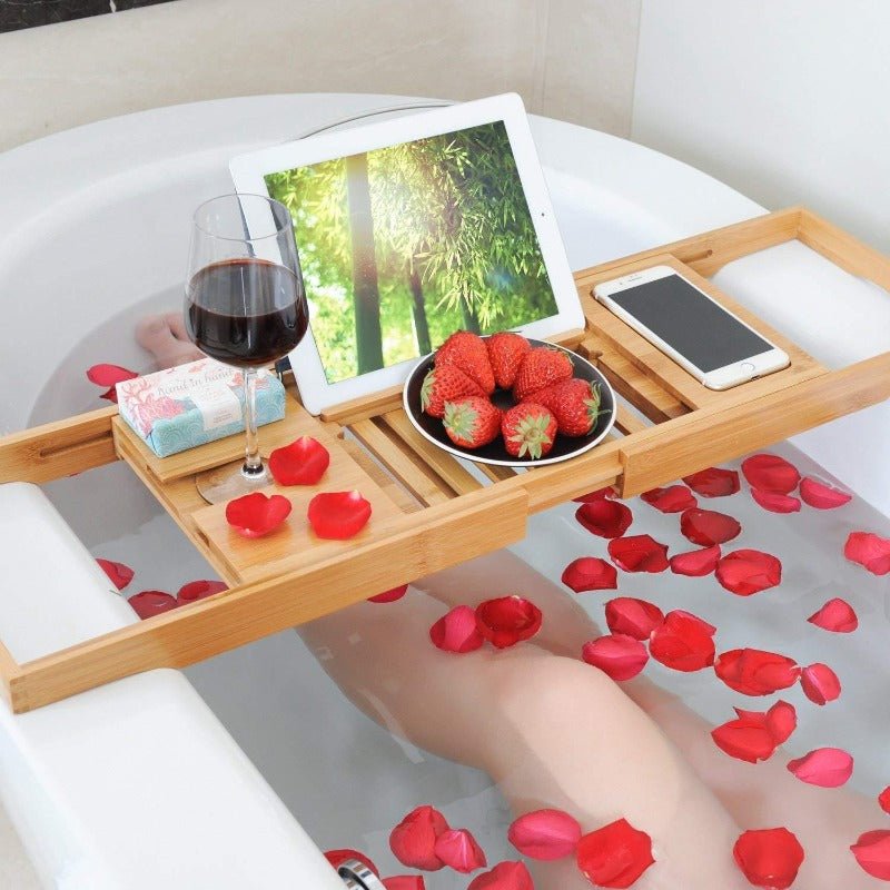 Spa Bamboo Bathtub Tray with Wine Holder