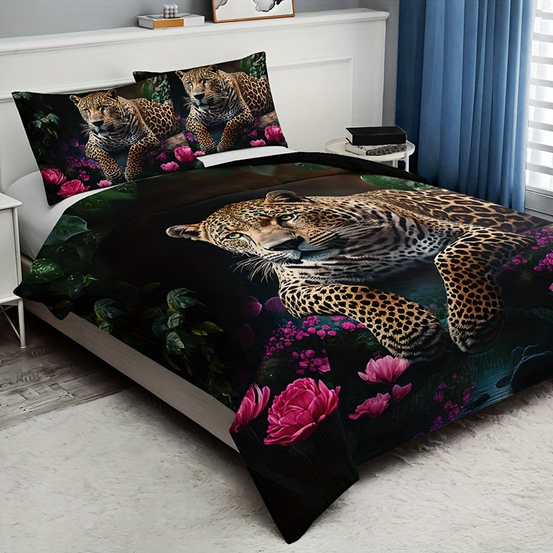 Premium Animal Print Rose Bedding Set - 3 Piece