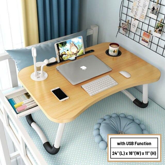 Foldable work and study laptop desk with usb light and fan