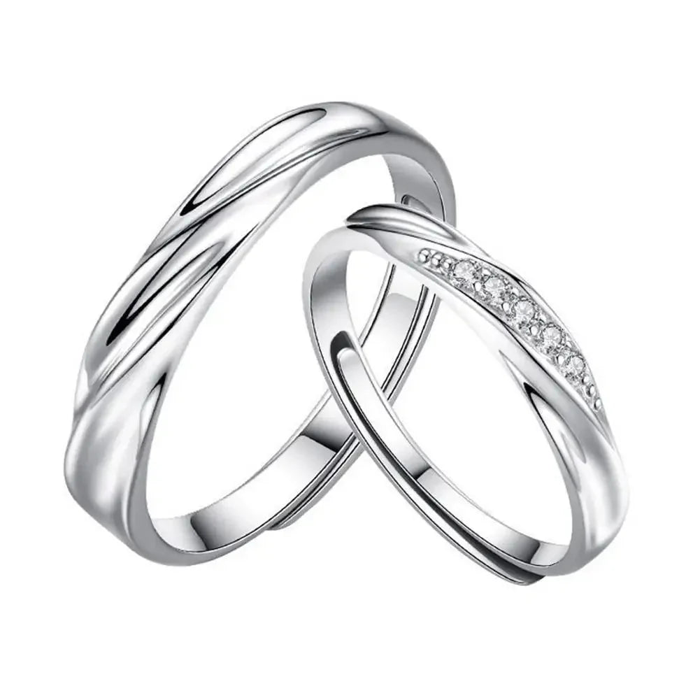 Simple Wave Pattern His Hers Rings