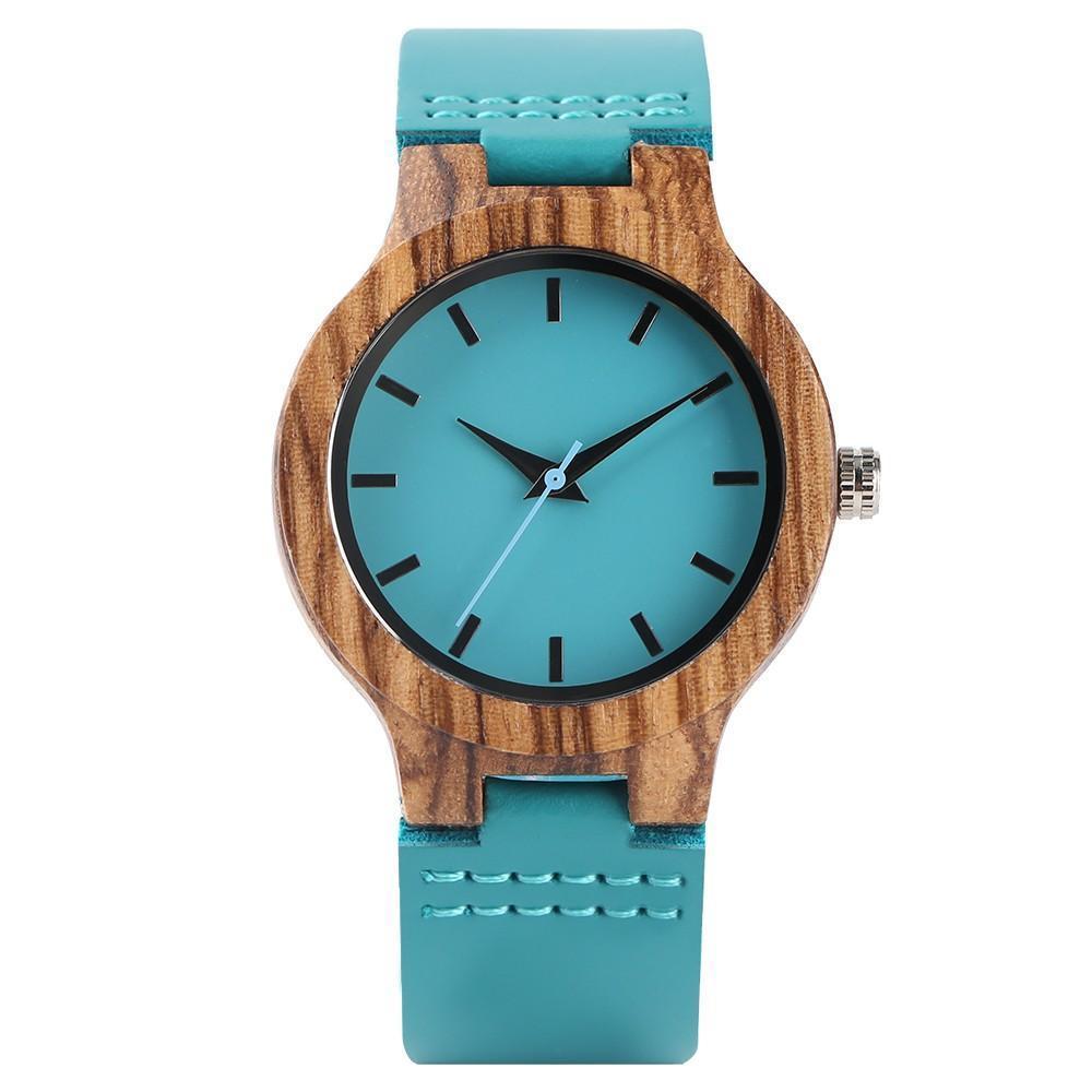 Natural Bamboo Wooden Women's Turquoise Watch - Yeezlab