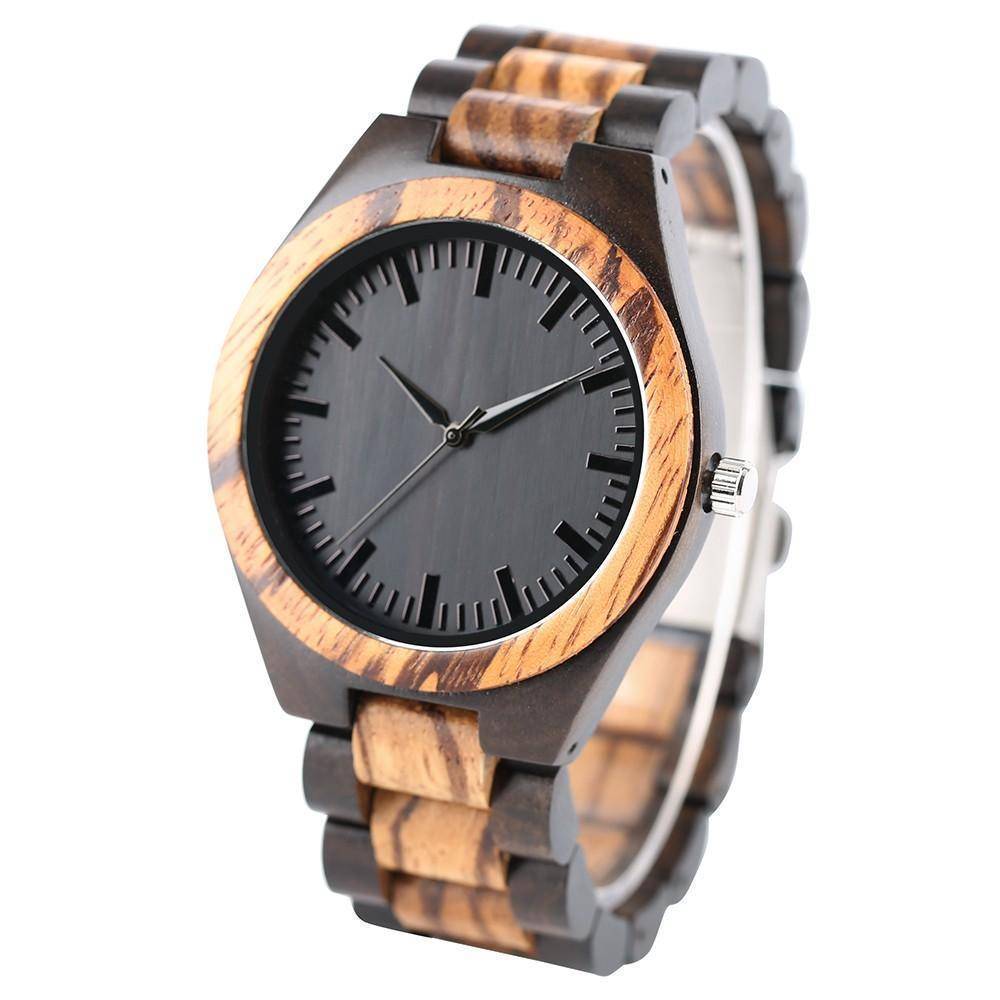 Eco Friendly Bamboo Wood Watch - Brown Leather Strap Quartz