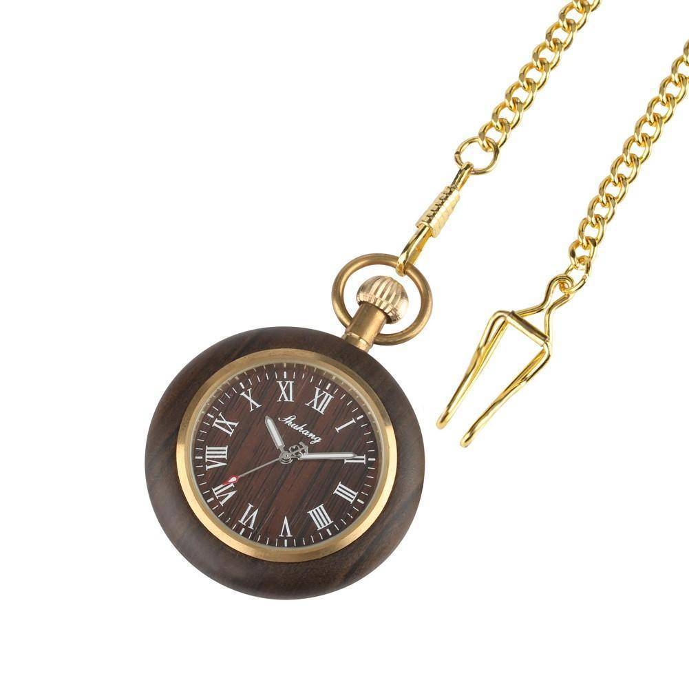 Elegant Mens Wooden Pocket Watch - Bamboo Case