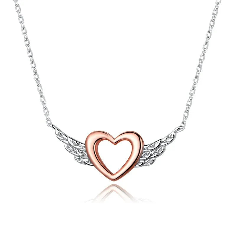 Sterling Silver Angel Wing Heart Pendant Necklace