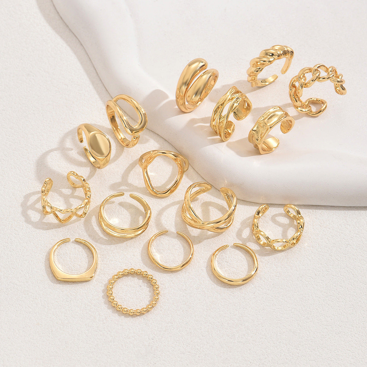 Stylish 16 Piece Adjustable Ring Set