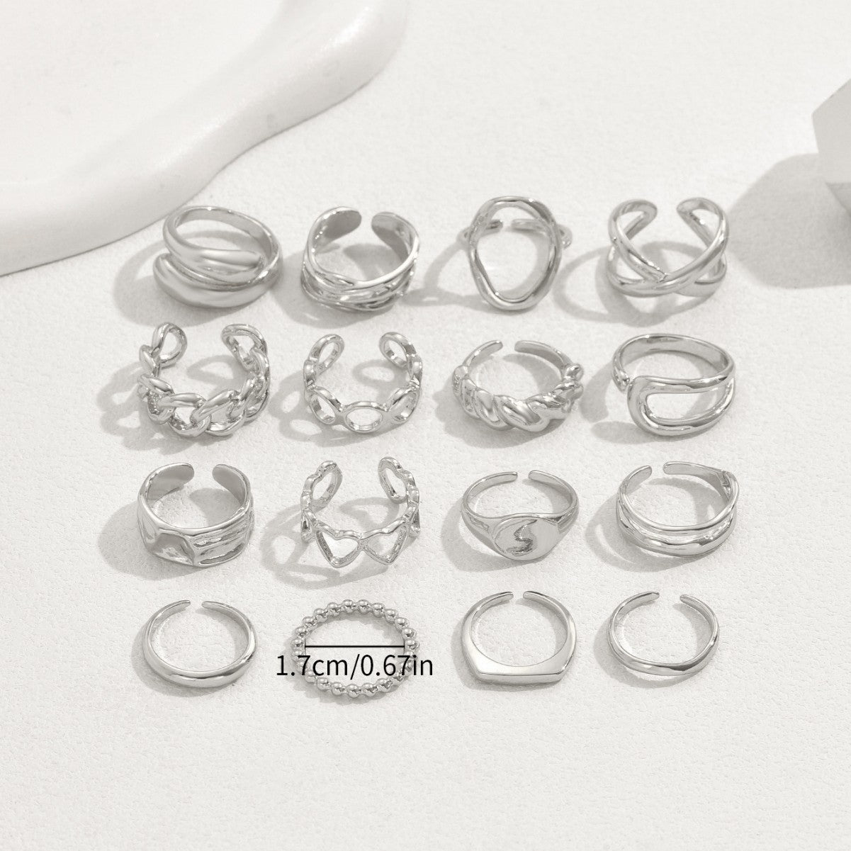 Stylish 16 Piece Adjustable Ring Set