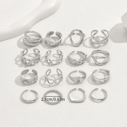 Stylish 16 Piece Adjustable Ring Set