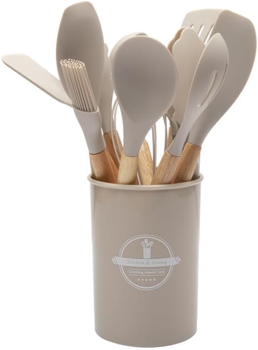 Durable Silicone Kitchen Tool Set with Wooden Handles