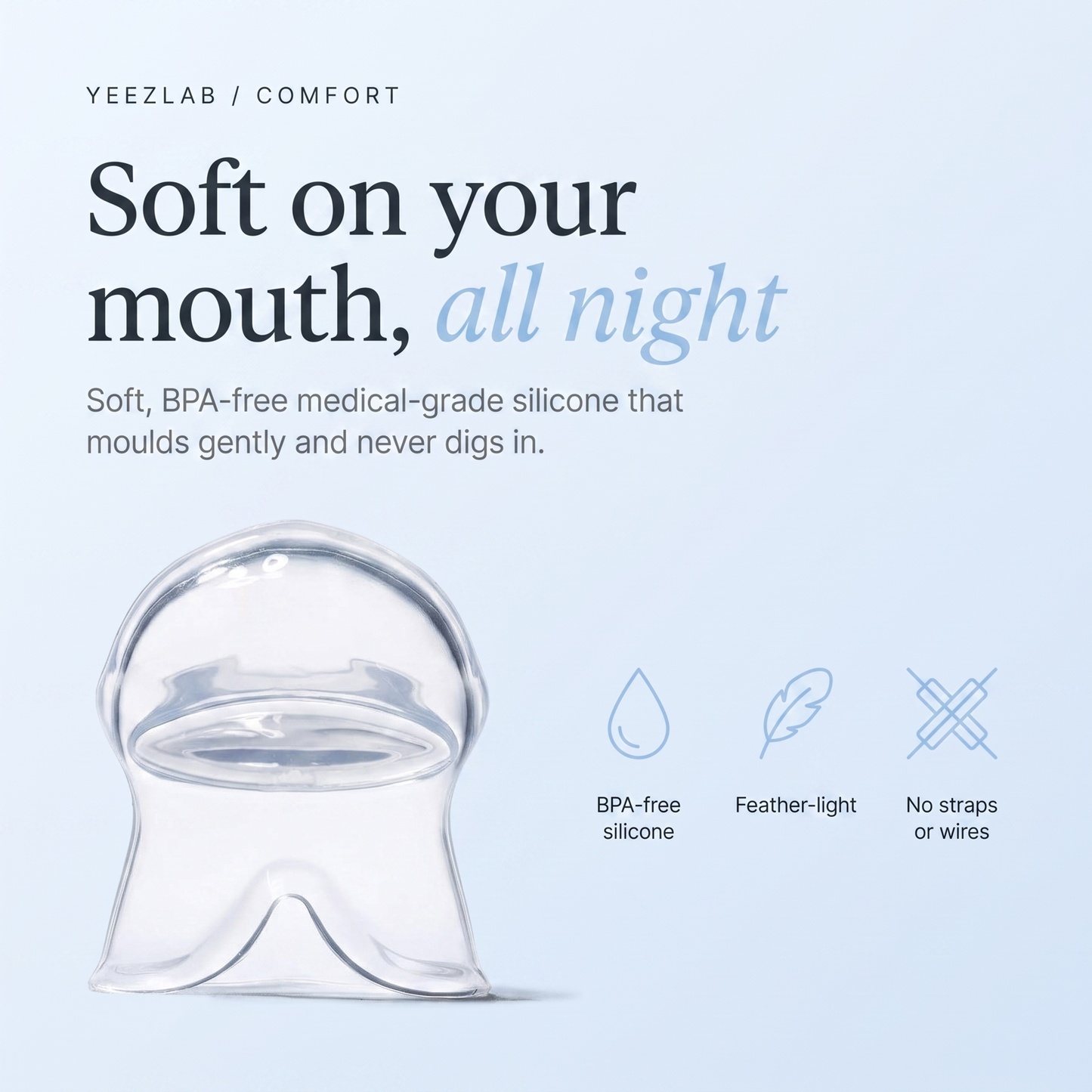 Yeez Anti-Snoring Device - Soft on your mouth all night