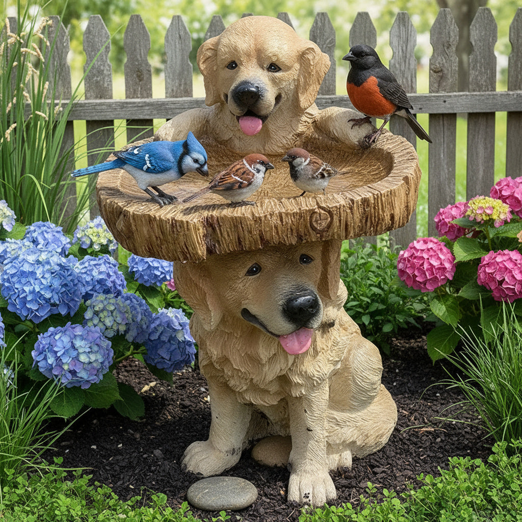 Cute Dog Garden Bird Bath Outdoor Statue - Yeezlab