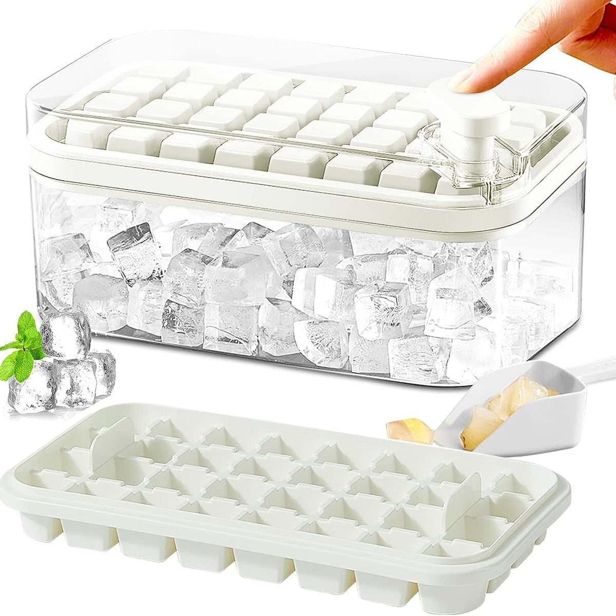 Large Silicone Ice Cube Tray with Lid - 64 Cubes