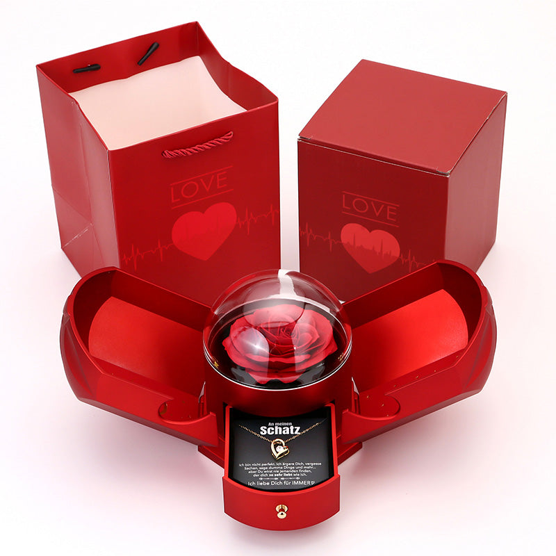 Lovely Rose Gift Box with 14k Gold Heart Necklace