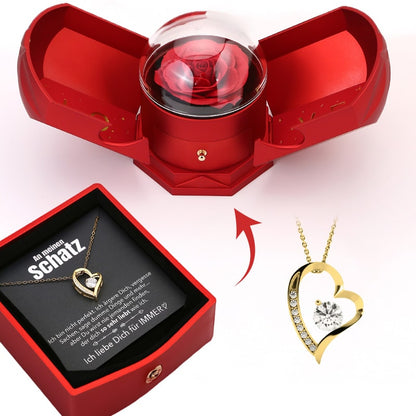 Lovely Rose Gift Box with 14k Gold Heart Necklace