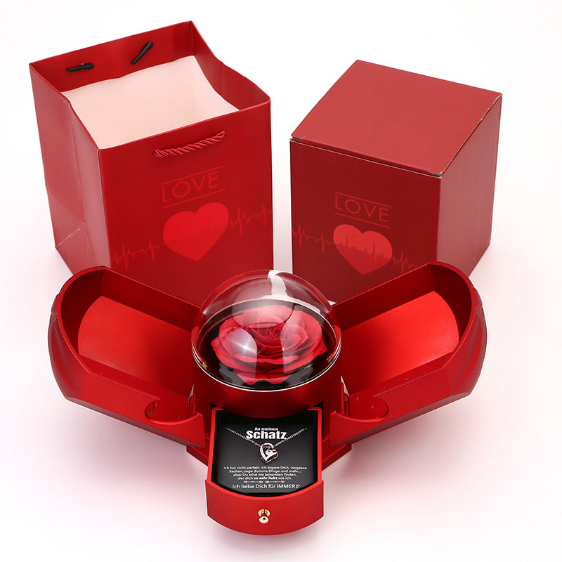 Lovely Rose Gift Box with 14k Gold Heart Necklace