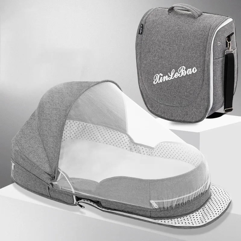 Portable Baby Travel Bed with Canopy and Storage Bag