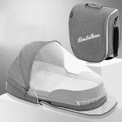 Portable Baby Travel Bed with Canopy and Storage Bag