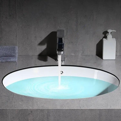 Contemporary Undermount Oval Ceramic Sink with Drain