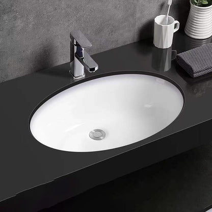 Contemporary Undermount Oval Ceramic Sink with Drain