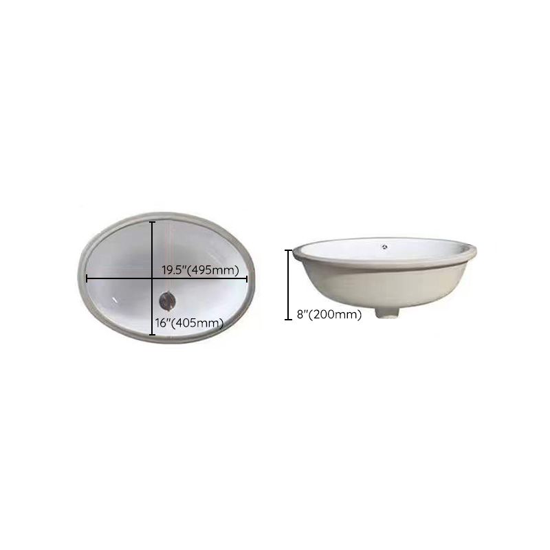 Contemporary Undermount Oval Ceramic Sink with Drain