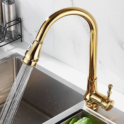 Luxury Gold Kitchen Faucet with Pull Down Sprayer