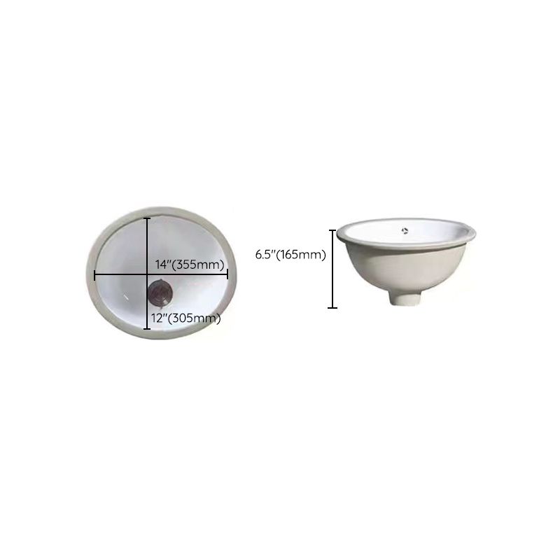 Contemporary Undermount Oval Ceramic Sink with Drain