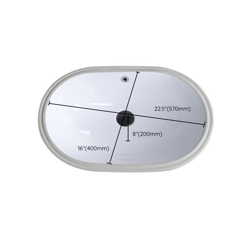 Contemporary Undermount Oval Ceramic Sink with Drain